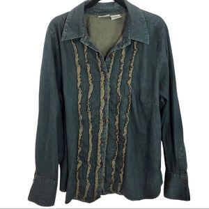 St. John’s Bay Jean Ruffle Long Sleeve Blouse